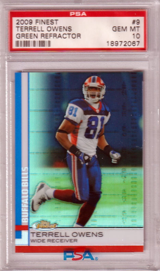 TERRELL OWENS 2009 Topps Finest Green Refractor #/199 PSA 10 GEM MINT - BILLS - Columbia Hobby - Sports Card Boxes - Toploaders - Card Savers