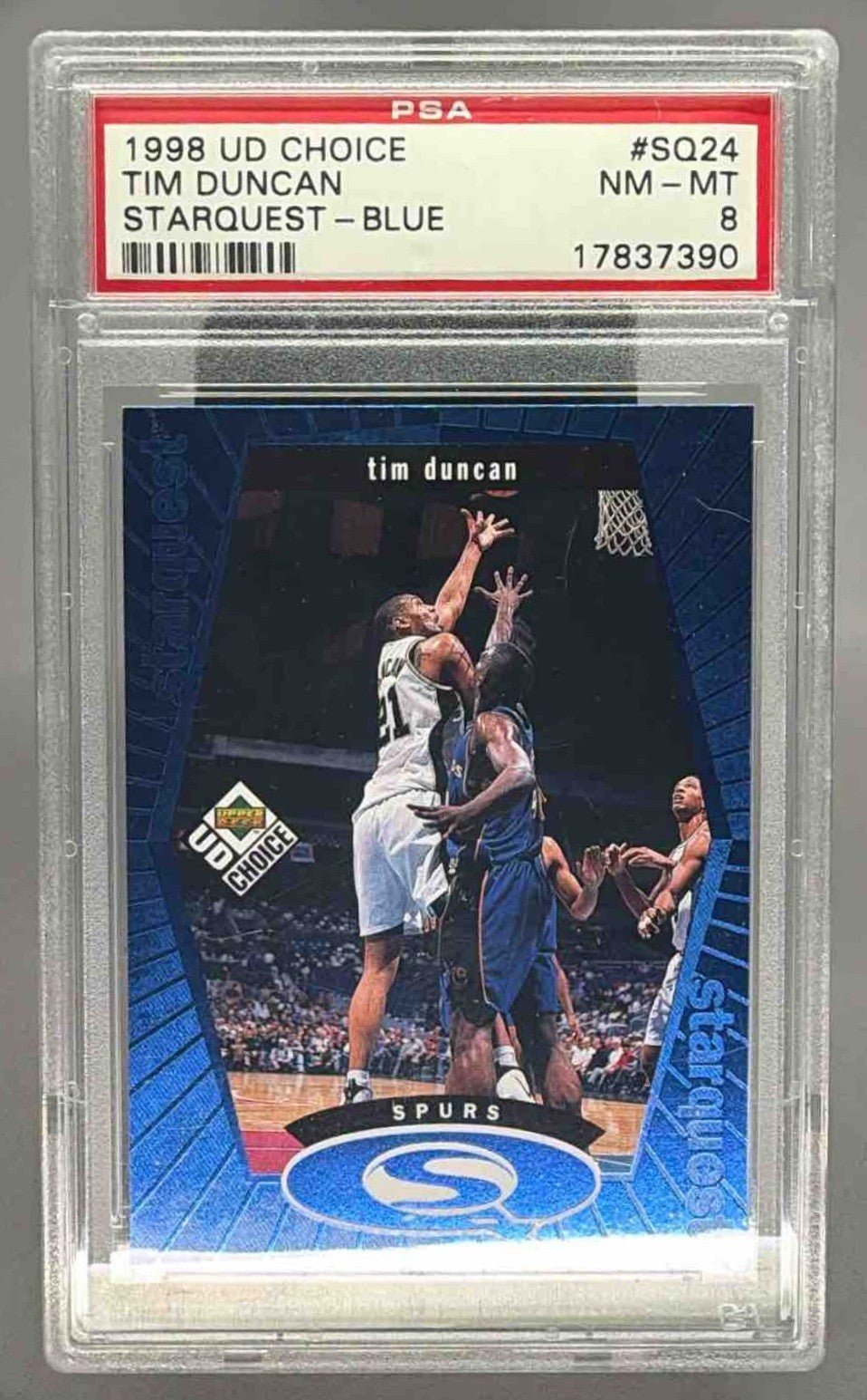TIM DUNCAN 1998 UPPER DECK CHOICE BLUE STARQUEST PSA 8 NM - MT - SPURS - Columbia Hobby - Sports Card Boxes - Toploaders - Card Savers