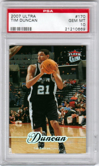TIM DUNCAN 2007 - 08 Fleer Ultra #170 PSA 10 GEM MINT - SPURS POP 6 - Columbia Hobby - Sports Card Boxes - Toploaders - Card Savers