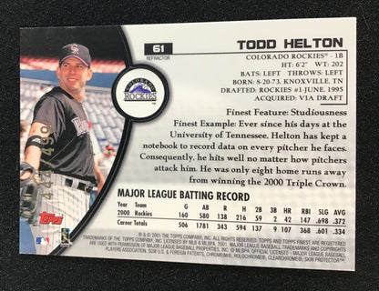 TODD HELTON 2001 Topps Finest Refractor /499 #61 SP Colorado Rockies - Columbia Hobby - Sports Card Boxes - Toploaders - Card Savers