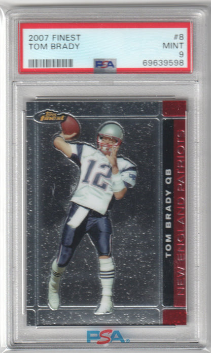 TOM BRADY 2007 Topps Finest #8 PSA 9 MINT - PATRIOTS - Columbia Hobby - Sports Card Boxes - Toploaders - Card Savers