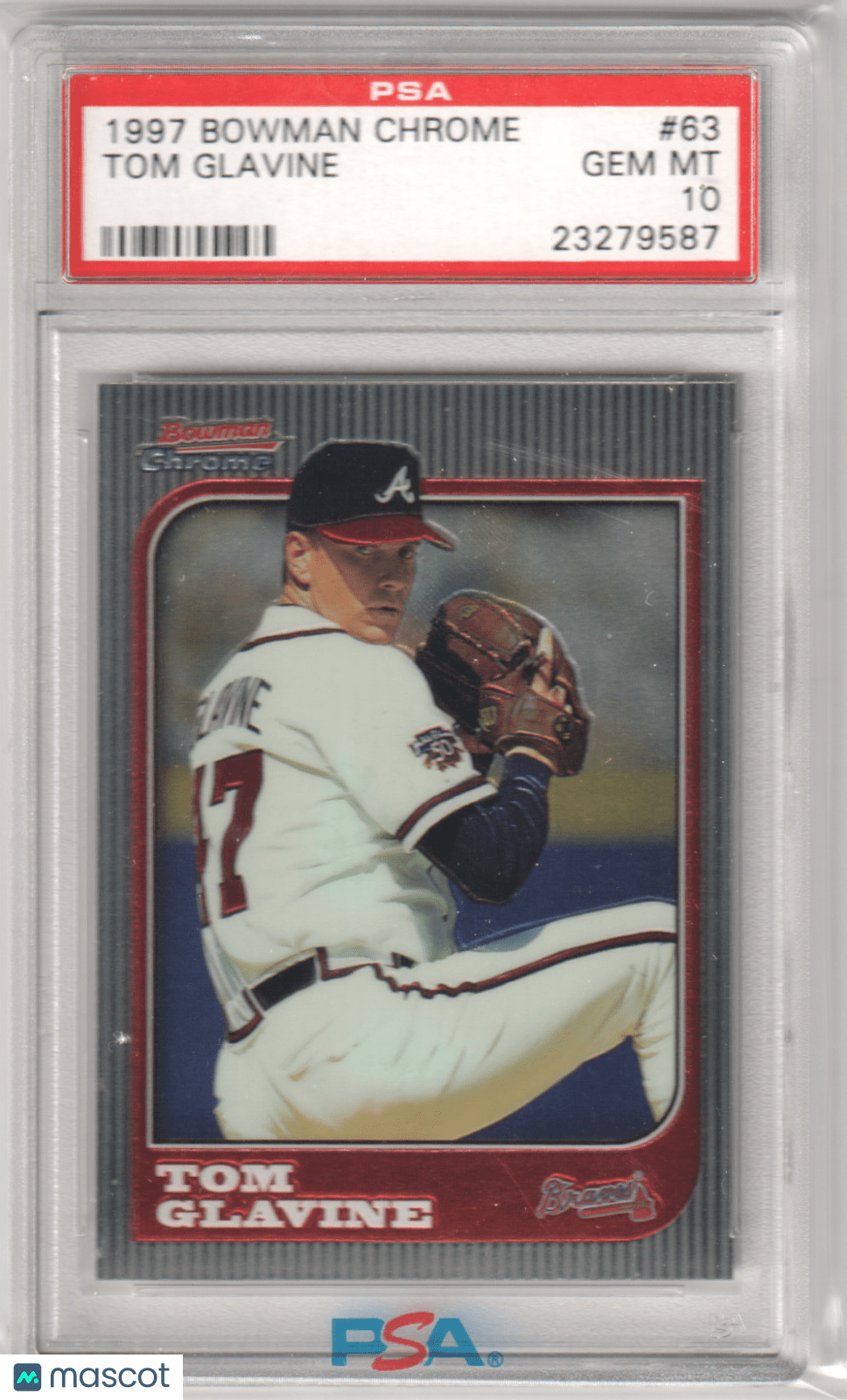 TOM GLAVINE 1997 Bowman Chrome 63 PSA 10 GEM MINT - BRAVES Pop 11 - Columbia Hobby - Sports Card Boxes - Toploaders - Card Savers