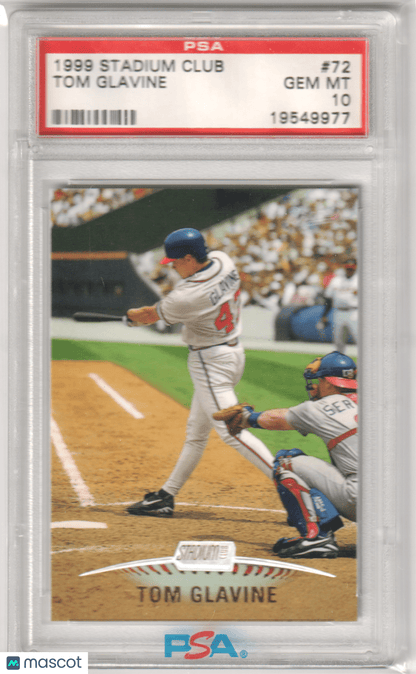 TOM GLAVINE 1999 Topps Stadium Club #72 PSA 10 GEM MINT - BRAVES Pop 11 - Columbia Hobby - Sports Card Boxes - Toploaders - Card Savers