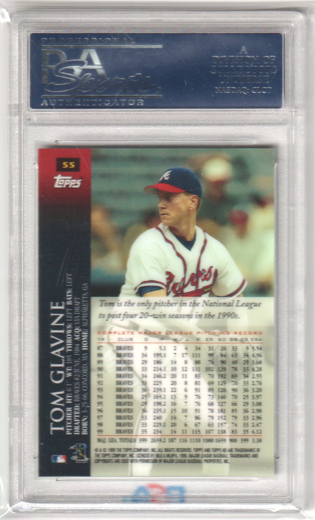 Tom Glavine 2000 Topps HD. #55 PSA 10 GEM MINT - BRAVES Pop 6 - Columbia Hobby - Sports Card Boxes - Toploaders - Card Savers