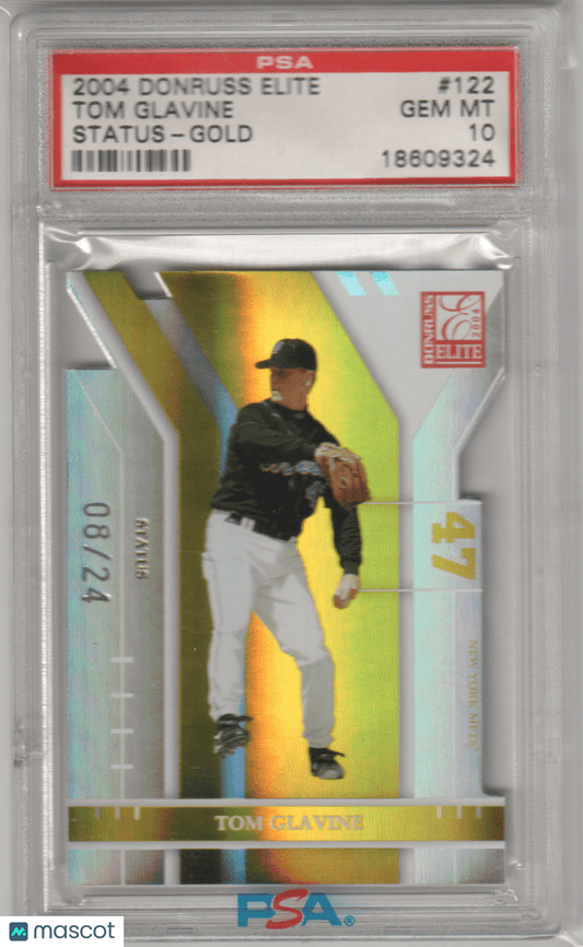 TOM GLAVINE 2004 Donruss Elite /24 Status Gold PSA 10 GEM MINT - BRAVES Pop 1 - Columbia Hobby - Sports Card Boxes - Toploaders - Card Savers