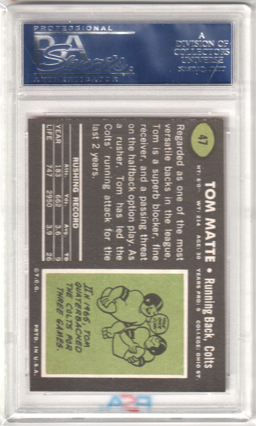 TOM MATTE 1969 Topps 47 PSA 8 NM - MT - COLTS - Columbia Hobby - Sports Card Boxes - Toploaders - Card Savers