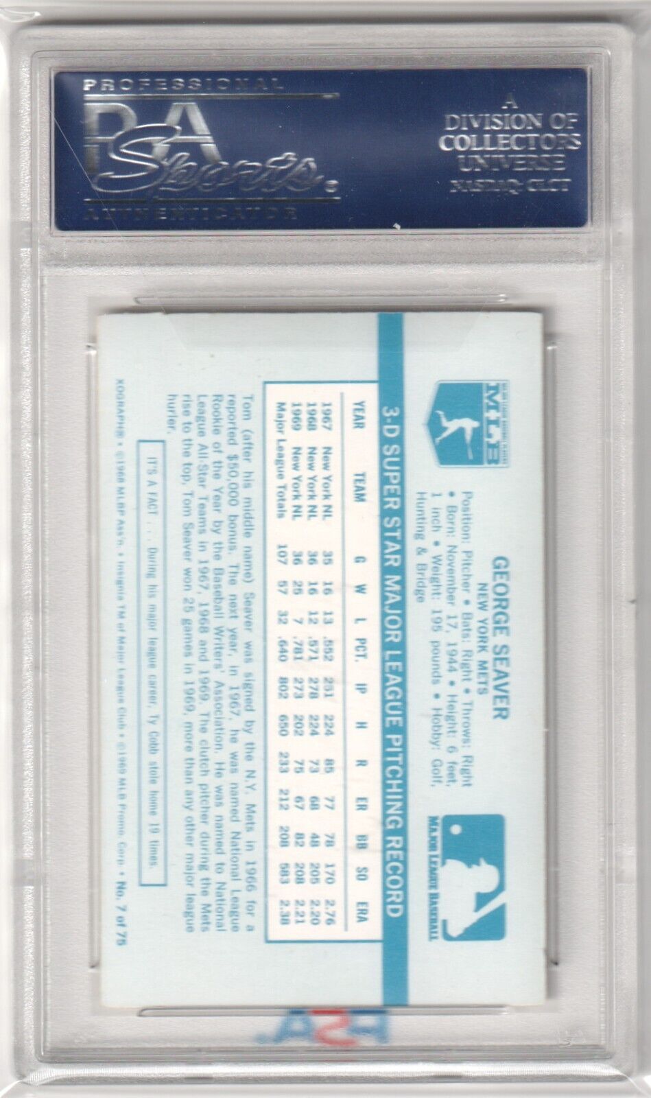 TOM SEAVER 1970 Kellogg's #7 PSA 9 MINT - METS - Columbia Hobby - Sports Card Boxes - Toploaders - Card Savers