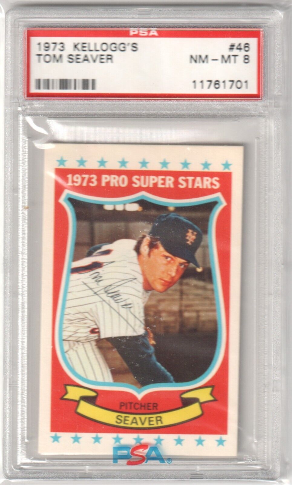 TOM SEAVER 1973 Kellogg's Pro Super Stars #46 PSA 8 NM - MT - METS - Columbia Hobby - Sports Card Boxes - Toploaders - Card Savers