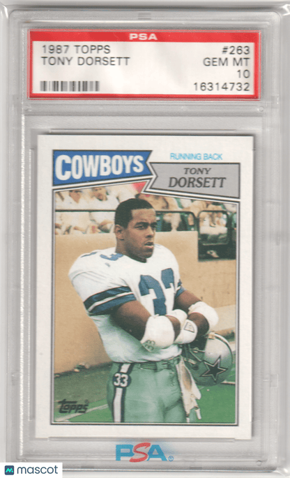TONY DORSETT 1987 Topps 263 PSA 10 GEM MINT - COWBOYS - Columbia Hobby - Sports Card Boxes - Toploaders - Card Savers