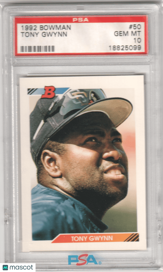 TONY GWINN 1992 Bowman 50 PSA 10 GEM MINT - PADRES - Columbia Hobby - Sports Card Boxes - Toploaders - Card Savers
