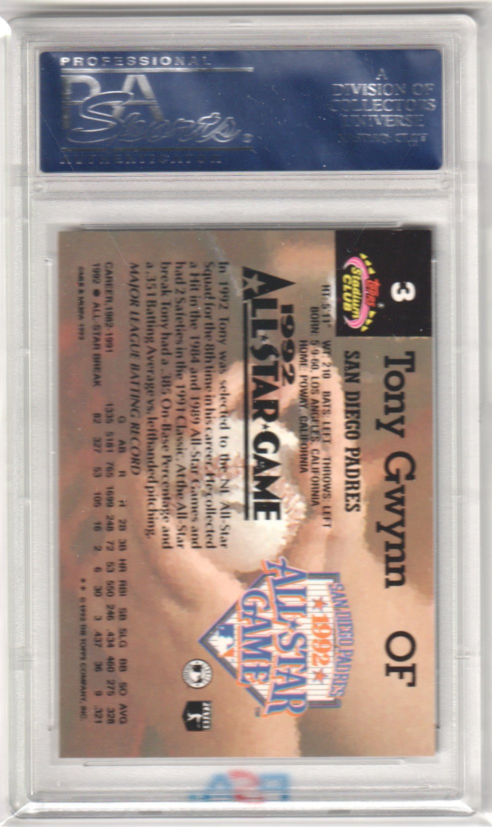 TONY GWYNN 1993 Topps Stadium Club 3 Murphy PSA 10 GEM MINT Pop 19 - Columbia Hobby - Sports Card Boxes - Toploaders - Card Savers