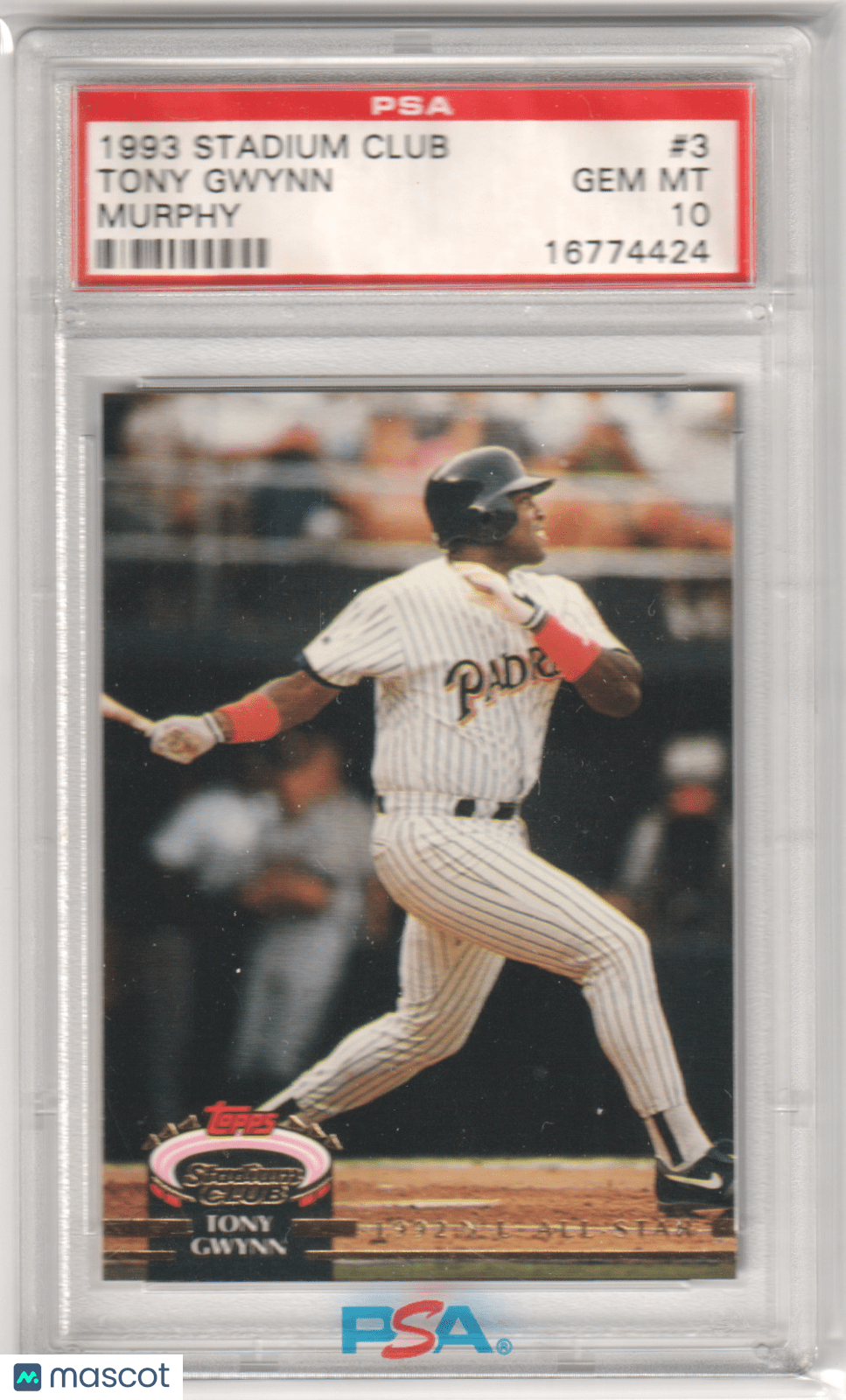 TONY GWYNN 1993 Topps Stadium Club 3 Murphy PSA 10 GEM MINT Pop 19 - Columbia Hobby - Sports Card Boxes - Toploaders - Card Savers