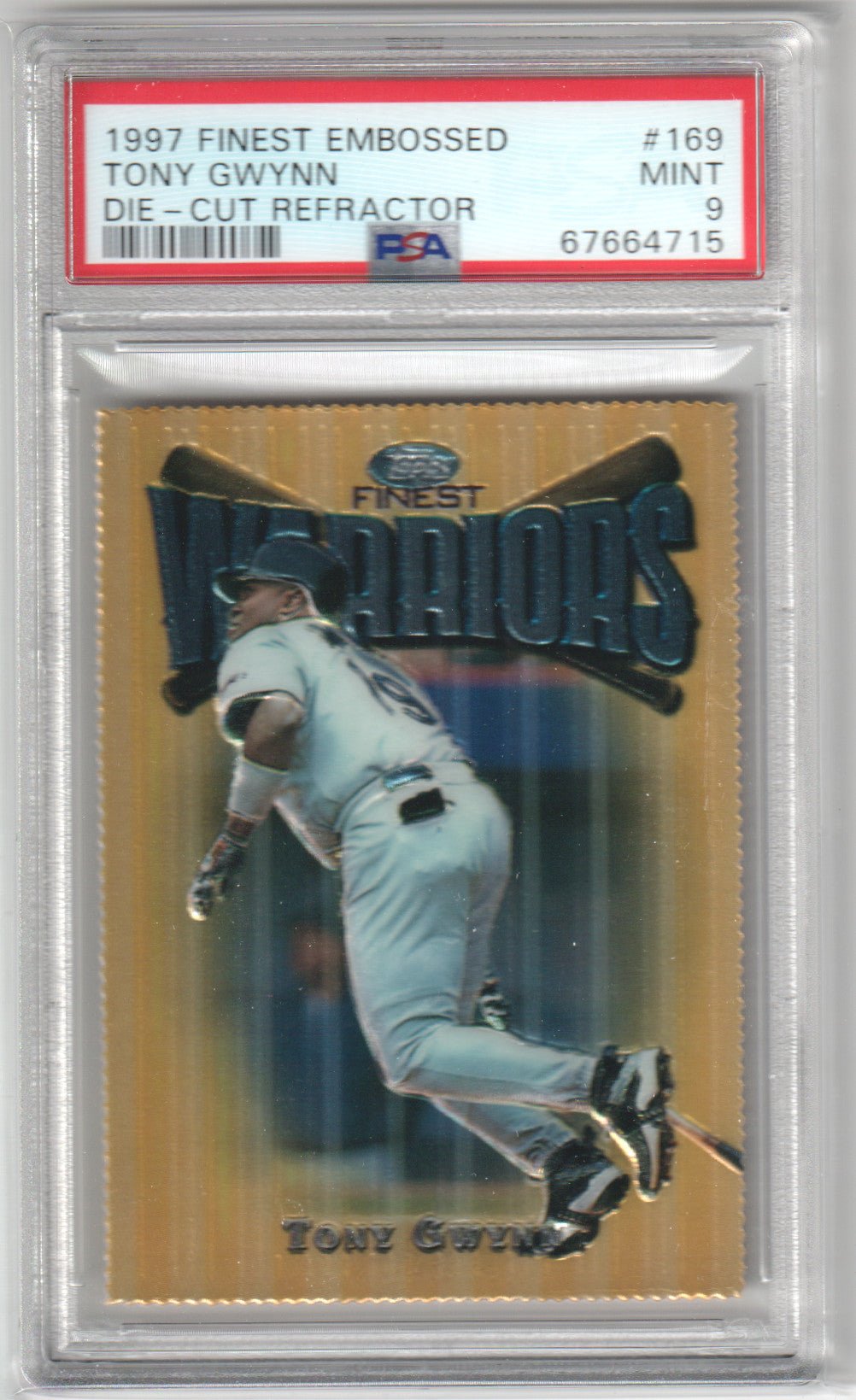 TONY GWYNN 1997 Finest Embossed Die Cut Refractor #169 PSA 9 MINT Pop 8 - Columbia Hobby - Sports Card Boxes - Toploaders - Card Savers