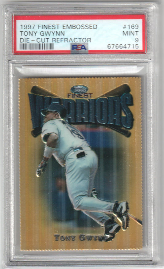 TONY GWYNN 1997 Finest Embossed Die Cut Refractor #169 PSA 9 MINT Pop 8 - Columbia Hobby - Sports Card Boxes - Toploaders - Card Savers