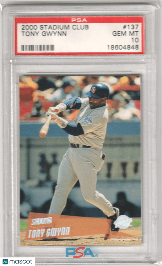 TONY GWYNN 2000 Topps Stadium Club 137 PSA 10 GEM MINT - PADRES Pop 17 - Columbia Hobby - Sports Card Boxes - Toploaders - Card Savers