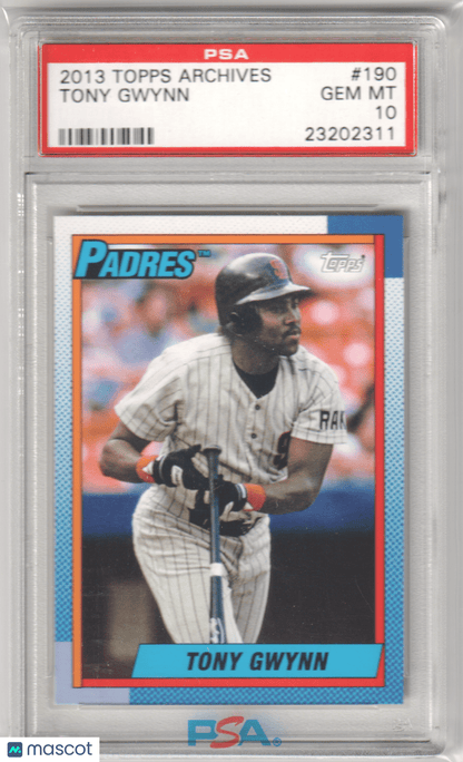 TONY GWYNN 2013 Topps Archives 190 PSA 10 GEM MINT - PADRES Pop 6 - Columbia Hobby - Sports Card Boxes - Toploaders - Card Savers