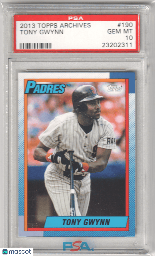 TONY GWYNN 2013 Topps Archives 190 PSA 10 GEM MINT - PADRES Pop 6 - Columbia Hobby - Sports Card Boxes - Toploaders - Card Savers