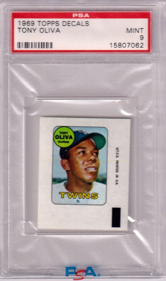 TONY OLIVA 1969 Topps Decals PSA 9 MINT - TWINS - Columbia Hobby - Sports Card Boxes - Toploaders - Card Savers