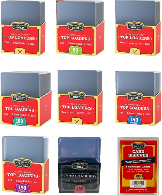 Toploader Collector Bundle - 35pt, 60pt, 80pt, 100pt, 120pt, 140pt, 190pt, 240pt plus Soft Sleeves - Columbia Hobby - Sports Card Boxes - Toploaders - Card Savers