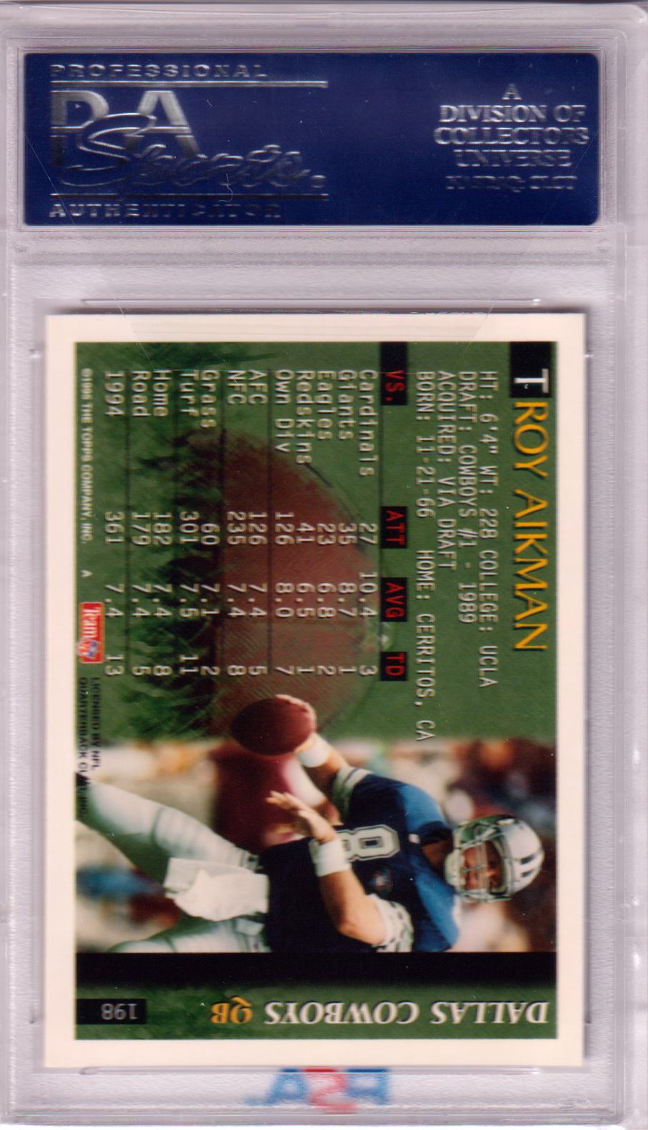 TROY AIKMAN 1995 Bowman #198 PSA 10 GEM MINT - COWBOYS - Columbia Hobby - Sports Card Boxes - Toploaders - Card Savers