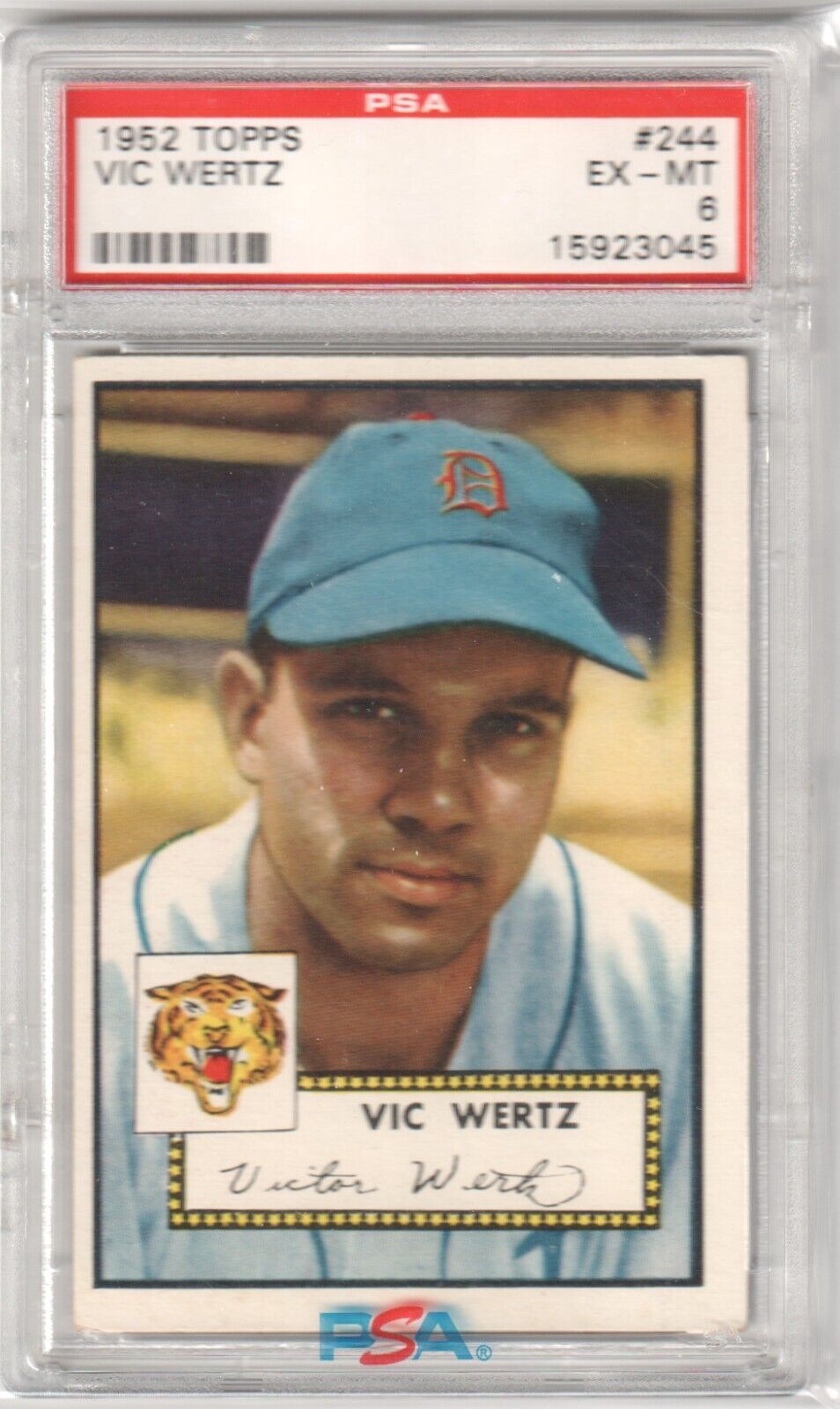 VIC WERTZ 1952 Topps #244 PSA 6 EX - MT - TIGERS - Columbia Hobby - Sports Card Boxes - Toploaders - Card Savers
