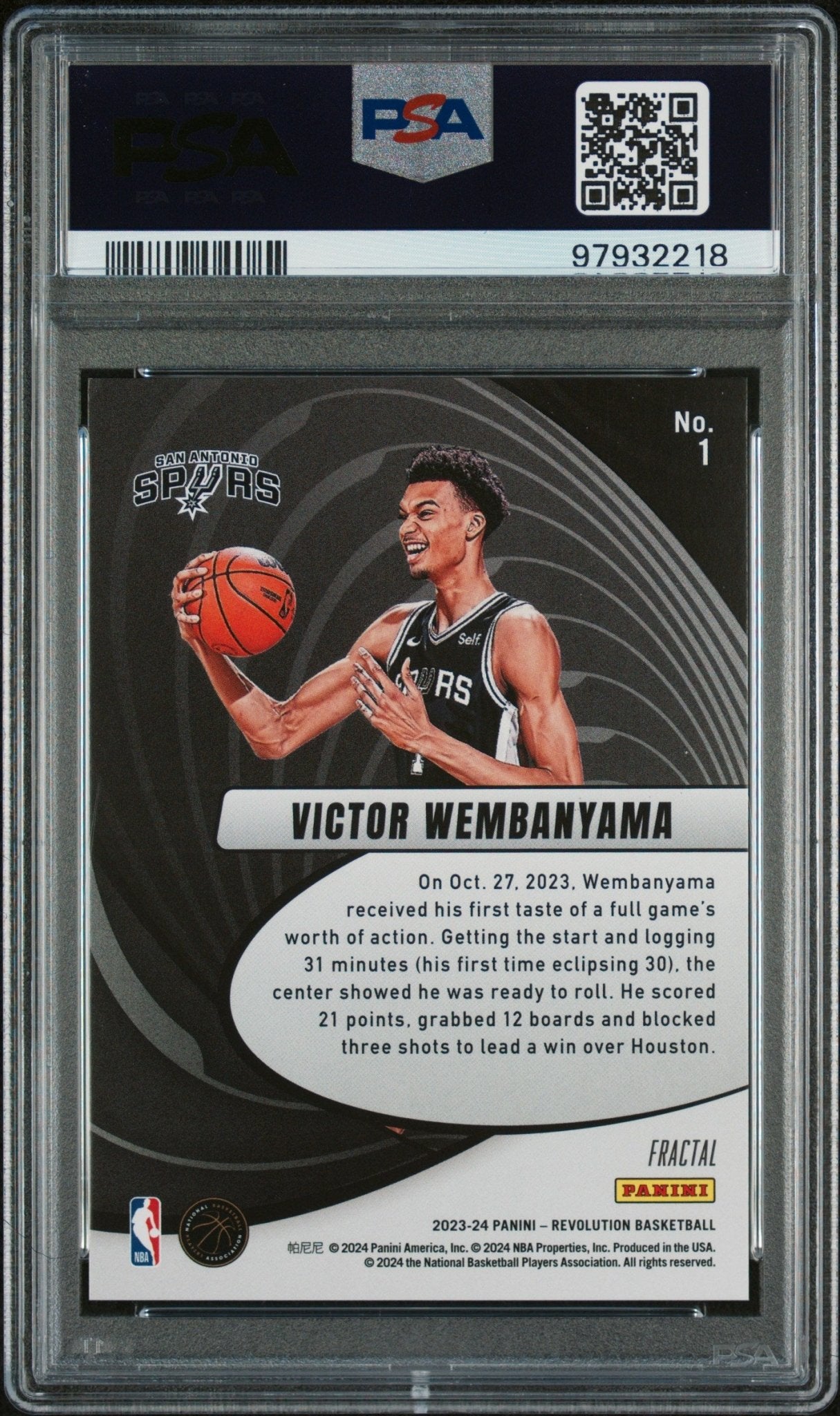 VICTOR WEMBANYAMA 2023 Panini Revolution Vortex - Fractal Rookie RC #1 PSA 9 MINT - Columbia Hobby - Sports Card Boxes - Toploaders - Card Savers