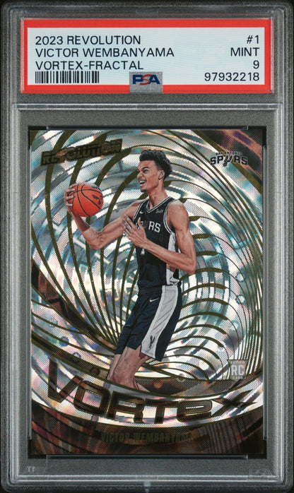 VICTOR WEMBANYAMA 2023 Panini Revolution Vortex - Fractal Rookie RC #1 PSA 9 MINT - Columbia Hobby - Sports Card Boxes - Toploaders - Card Savers