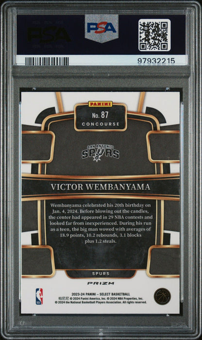 VICTOR WEMBANYAMA 2023 Panini Select RC Rookie #87 Silver Prizm PSA 9 MINT - Columbia Hobby - Sports Card Boxes - Toploaders - Card Savers