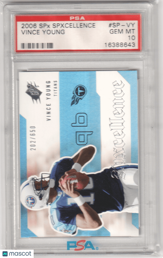 VINCE YOUNG 2006 Upper Deck SPX Spxcellence SP - VY PSA 10 GEM MINT Pop 2 - Columbia Hobby - Sports Card Boxes - Toploaders - Card Savers