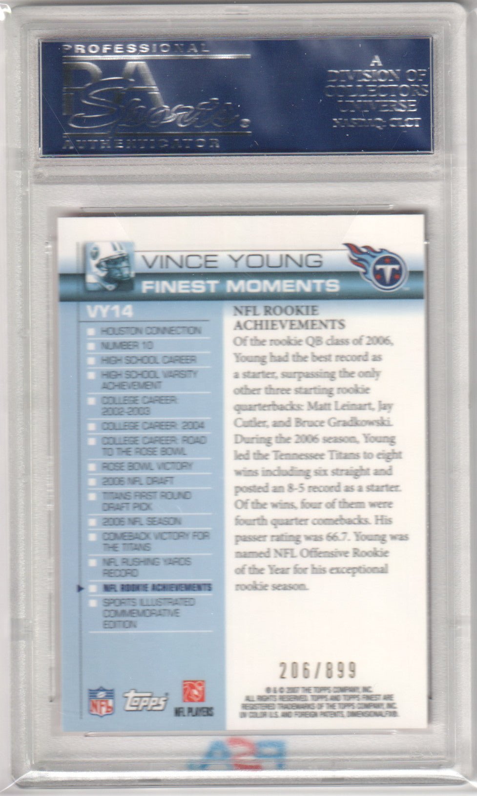 VINCE YOUNG 2007 Topps Finest VY14 PSA 10 GEM MINT - TITANS Pop 1 - Columbia Hobby - Sports Card Boxes - Toploaders - Card Savers