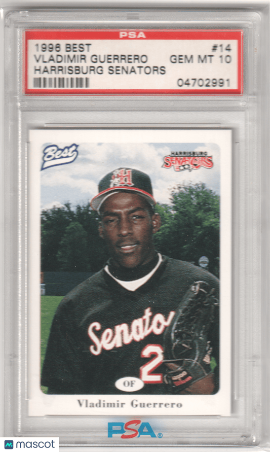 VLADIMIR GUERRERO 1996 Best Harrisburg Senators RC Rookie #14 PSA 10 GEM MINT - Columbia Hobby - Sports Card Boxes - Toploaders - Card Savers