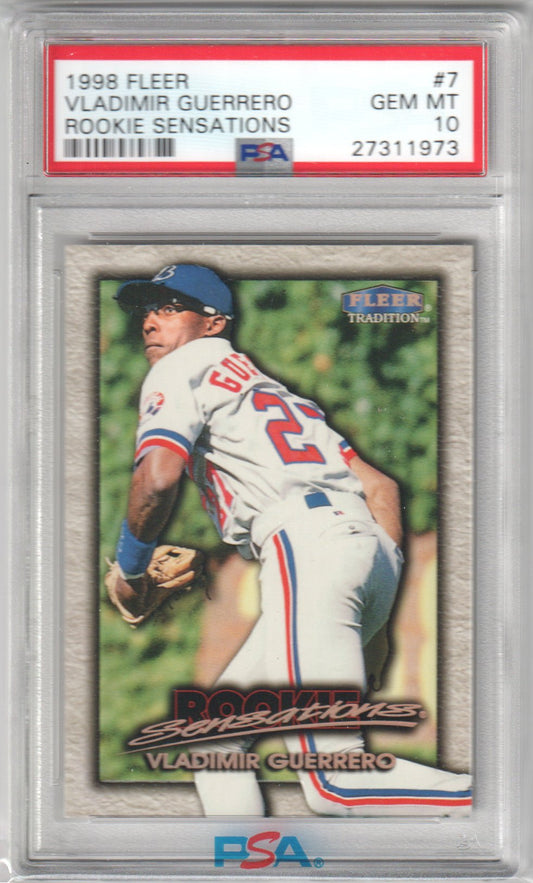 VLADIMIR GUERRERO 1998 Fleer Tradition Rookie Sensations #7 PSA 10 GEM MINT - Columbia Hobby - Sports Card Boxes - Toploaders - Card Savers