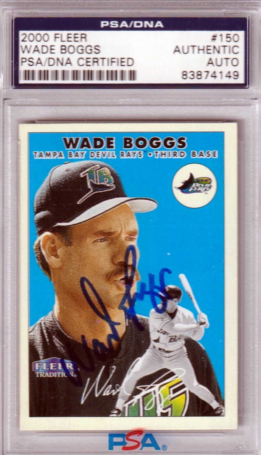 WADE BOGGS 2000 Fleer Autograph Auto #150 PSA Authentic - RED SOX RAYS - Columbia Hobby - Sports Card Boxes - Toploaders - Card Savers