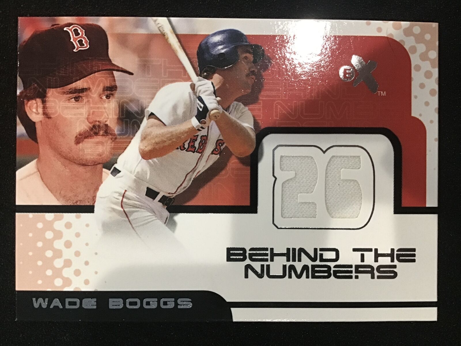 Wade Boggs 2001 Fleer E - X Behind the Numbers Game Jersey Patch Red Sox - Columbia Hobby - Sports Card Boxes - Toploaders - Card Savers
