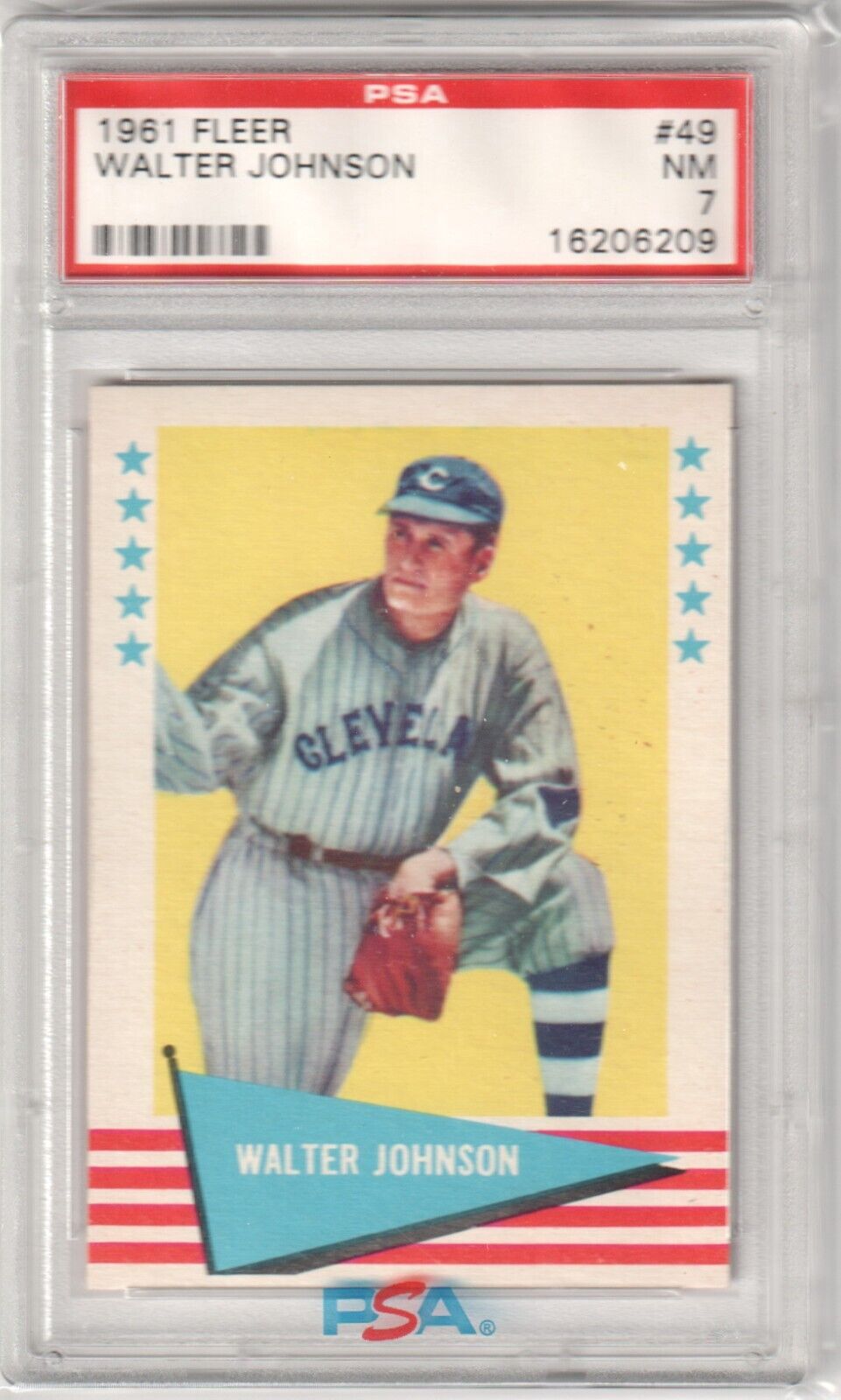 WALTER JOHNSON 1961 Fleer Baseball Greats #49 Graded PSA 7 NM - Columbia Hobby - Sports Card Boxes - Toploaders - Card Savers