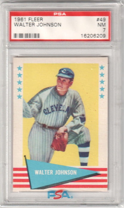 WALTER JOHNSON 1961 Fleer Baseball Greats #49 Graded PSA 7 NM - Columbia Hobby - Sports Card Boxes - Toploaders - Card Savers