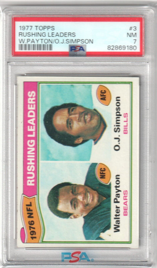 WALTER PAYTON O.J. SIMPSON 1977 Topps #3 PSA 7 NM - BILLS BEARS - Columbia Hobby - Sports Card Boxes - Toploaders - Card Savers