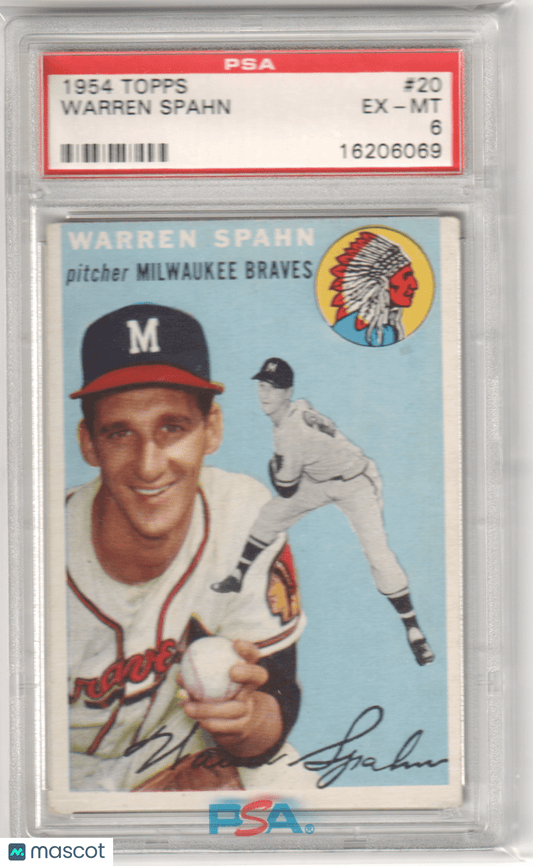 WARREN SPAHN 1954 Topps 20 PSA 6 EX - MT - BRAVES - Columbia Hobby - Sports Card Boxes - Toploaders - Card Savers