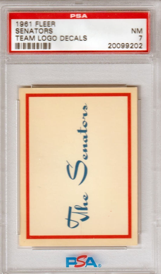 WASHINGTON SENATORS 1961 Fleer Team Logo Decals PSA 7 NM - Columbia Hobby - Sports Card Boxes - Toploaders - Card Savers