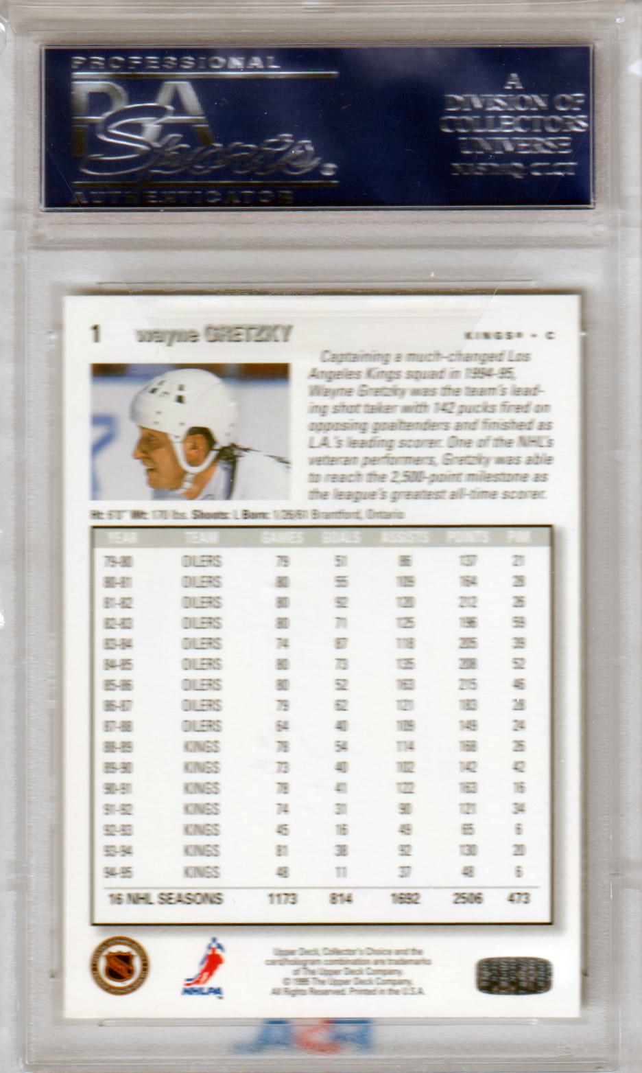 WAYNE GRETZKY 1995 - 96 Upper Deck Collector's Choice #1 PSA 10 GEM MINT - KINGS - Columbia Hobby - Sports Card Boxes - Toploaders - Card Savers