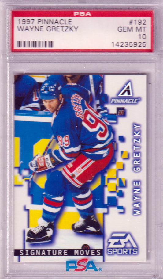 WAYNE GRETZKY 1997 - 98 Pinnacle #192 PSA 10 GEM MINT - RANGERS - Columbia Hobby - Sports Card Boxes - Toploaders - Card Savers