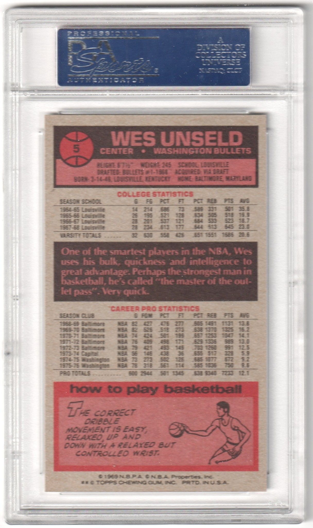 WES UNSELD 1976 - 77 Topps #5 PSA 8 NM - MT - BULLETS - Columbia Hobby - Sports Card Boxes - Toploaders - Card Savers