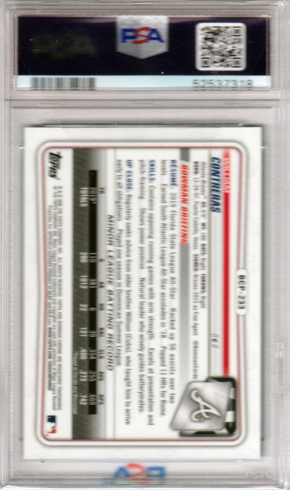 WILLIAM CONTRERAS 2020 Bowman Chrome Mega Box RC Blue Refractor #BCP233 PSA 10 - Columbia Hobby - Sports Card Boxes - Toploaders - Card Savers