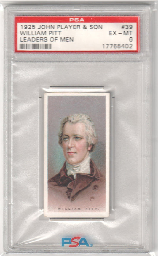 William Pitt 1925 John Player & Son Leaders Of Men #39 PSA 6 - Columbia Hobby - Sports Card Boxes - Toploaders - Card Savers