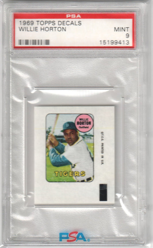 WILLIE HORTON 1969 Topps Decals PSA 9 MINT - TIGERS - Columbia Hobby - Sports Card Boxes - Toploaders - Card Savers