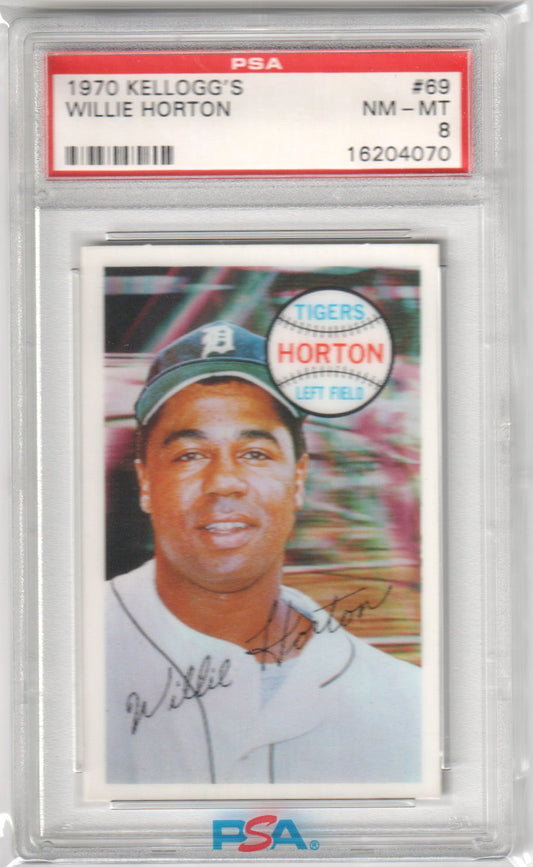 WILLIE HORTON 1970 Kellogg's #69 PSA 8 NM - MT - TIGERS - Columbia Hobby - Sports Card Boxes - Toploaders - Card Savers