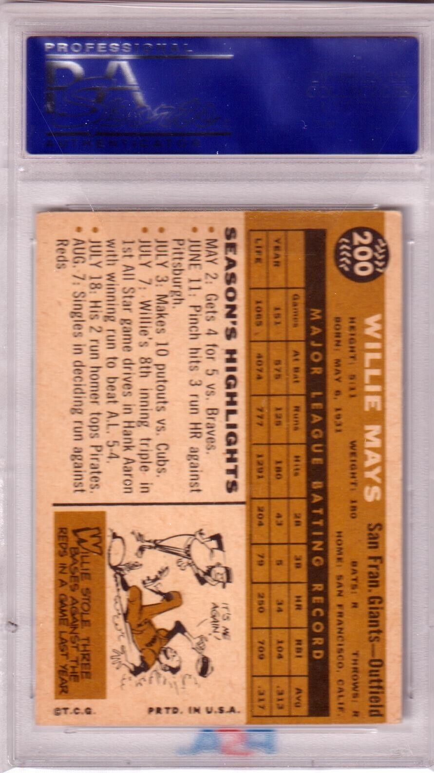 WILLIE MAYES 1960 Topps #200 PSA 5 EX - GIANTS - Columbia Hobby - Sports Card Boxes - Toploaders - Card Savers