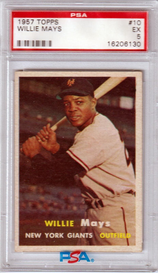 WILLIE MAYS 1957 Topps #10 PSA 5 EX - GIANTS - Columbia Hobby - Sports Card Boxes - Toploaders - Card Savers