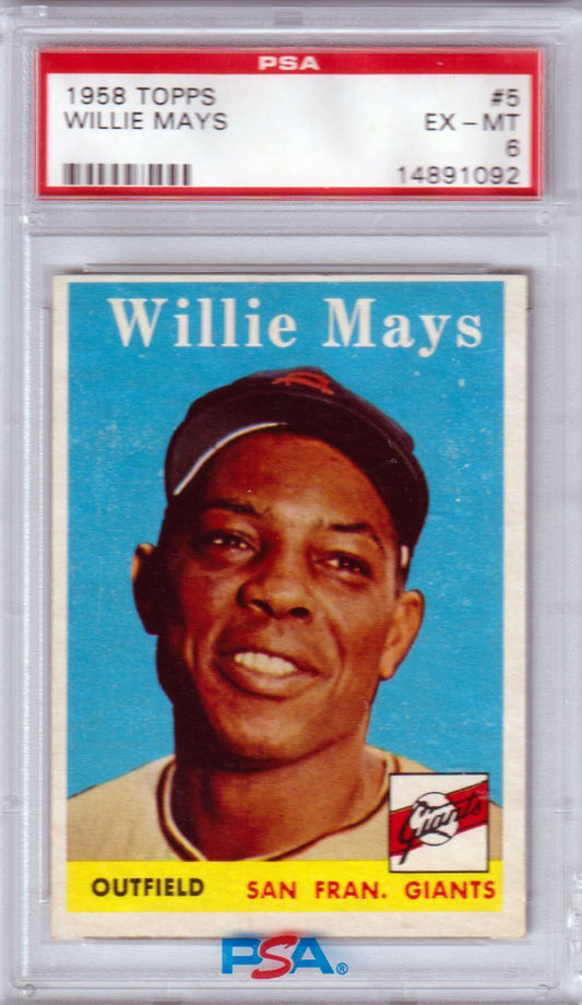 WILLIE MAYS 1958 Topps 5 PSA 6 - San Francisco Giants - Columbia Hobby - Sports Card Boxes - Toploaders - Card Savers