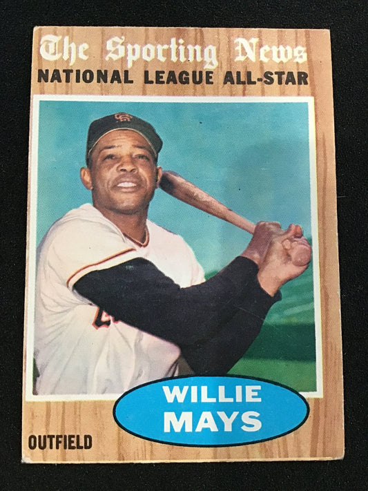 Willie Mays 1962 Topps The Sporting News NL All - Star 395 - San Francisco Giants - Columbia Hobby - Sports Card Boxes - Toploaders - Card Savers